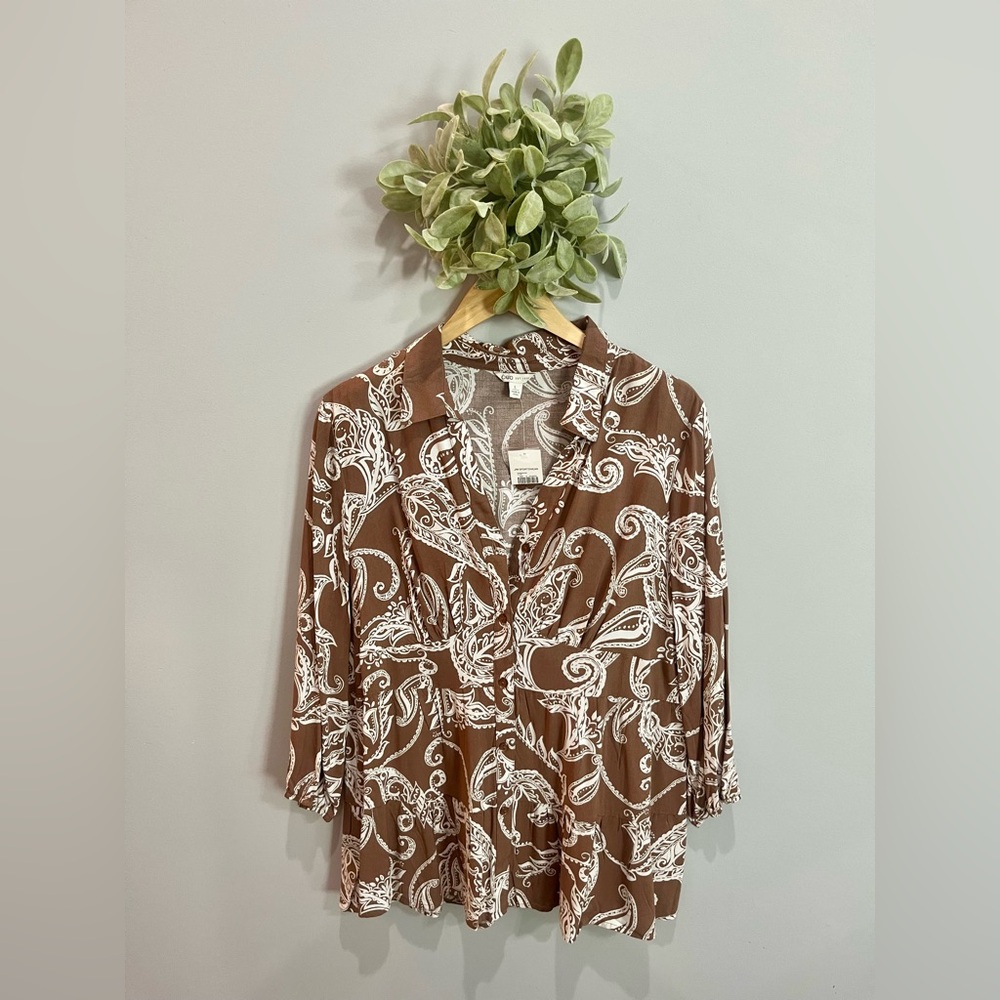 Cato Brown and White Paisley Shirt